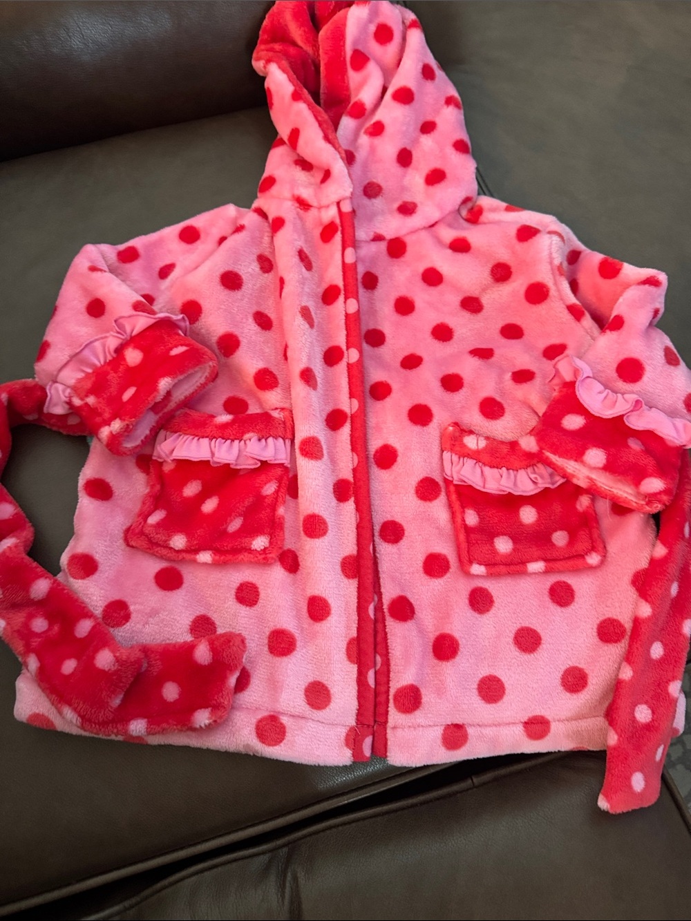 Matilda Jane Pink and Red Polka Dot Plush Hooded Jacket